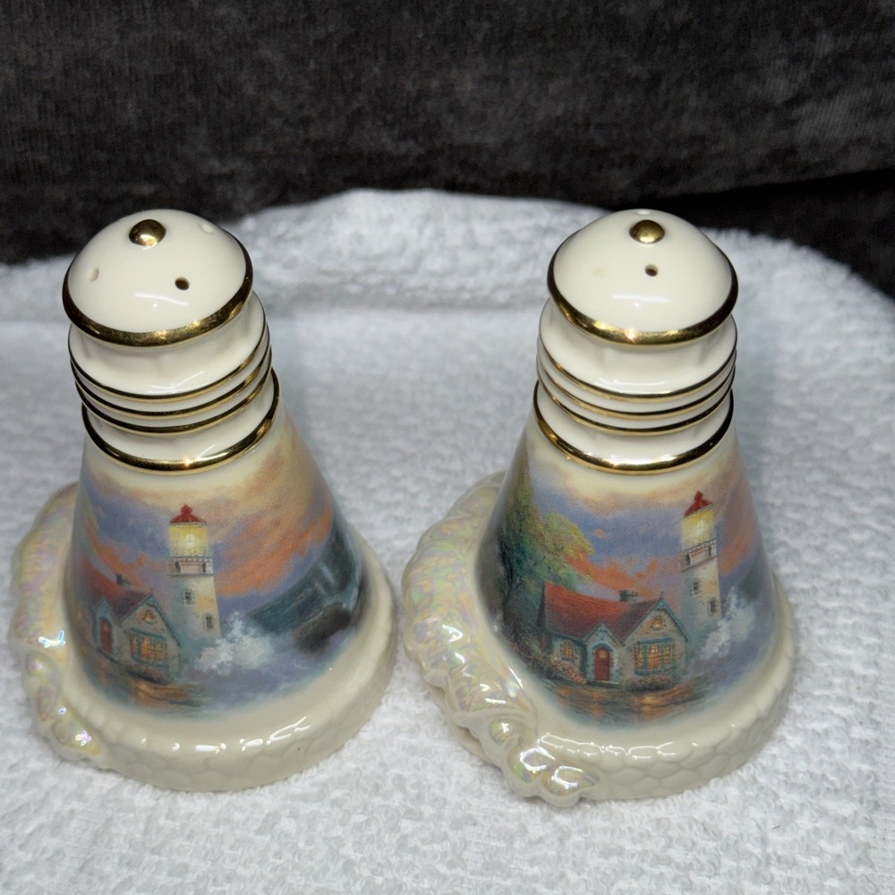 Lenox Thomas Kinkade Lighthouse Salt and Pepper Shakers 2002 Vintage Ceramic